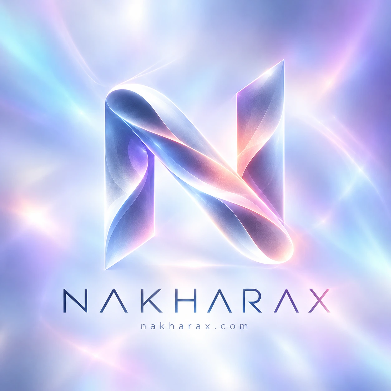 NakharaX logo: a luminous pearlescent N ribbon above the NAKHARAX wordmark and nakharax.com